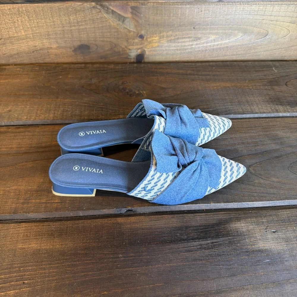 NEW Vivaia Yaffa Pointed Toe Knot Detail Blue Mules Flats Women Size 9 (40) - Picture 3 of 10